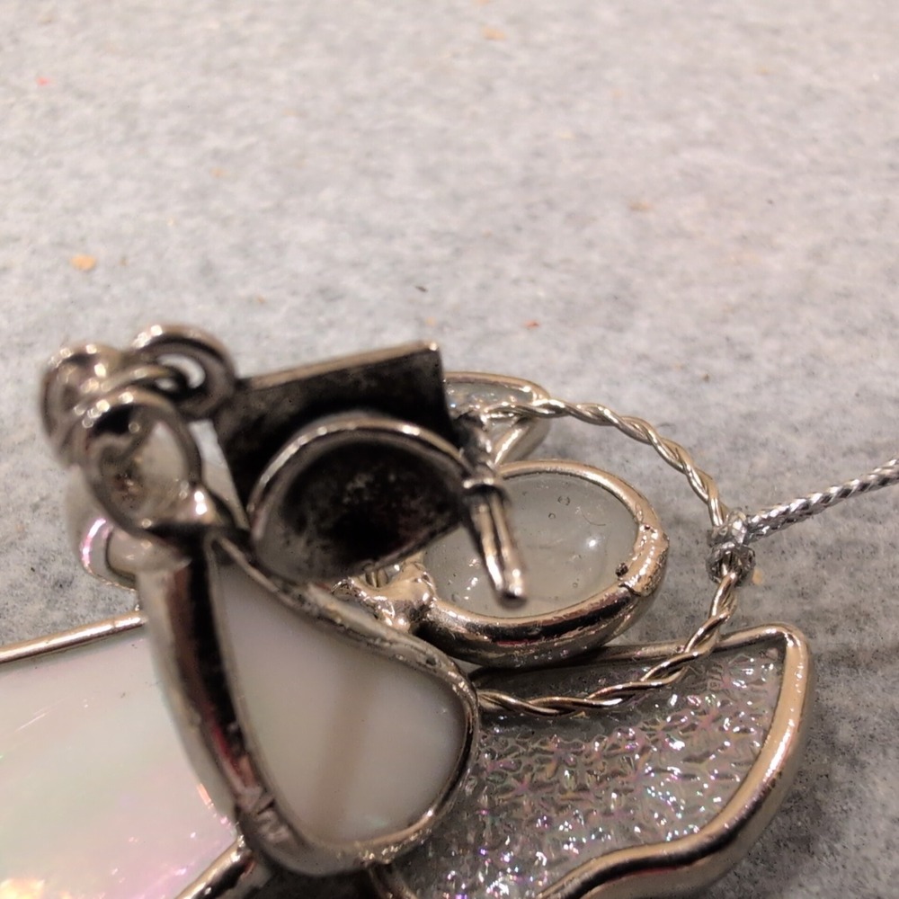 Graduation Angel Ornament Stained Glass Iridescent Silver Tone Metal Wings - Picture 3 of 5